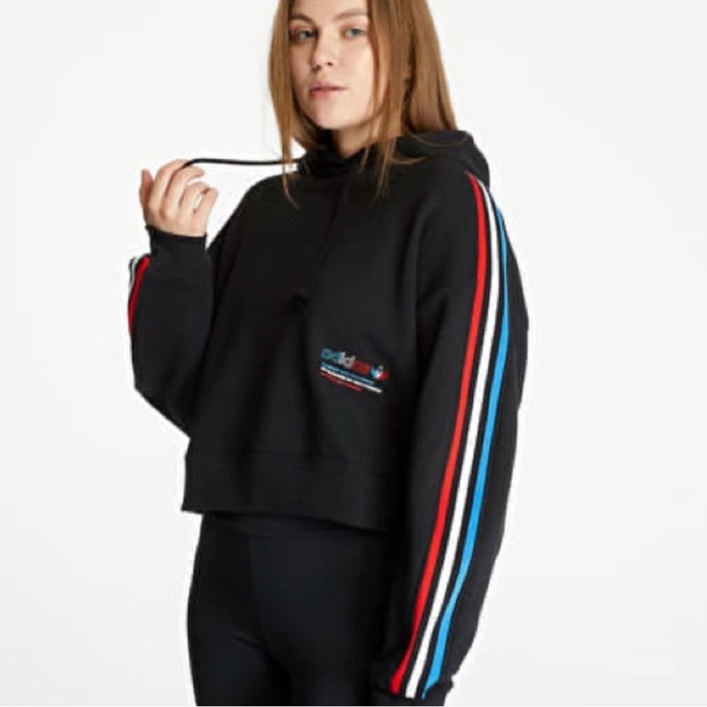 Adidas Cropped Hoodie Red White Blue USA Trefoil Logo SZ S Streetwear America250